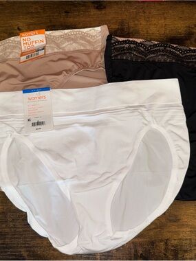 Warner's NEW size 8 XL No Muffin Top Lace Waist Briefs Black, Nude & White